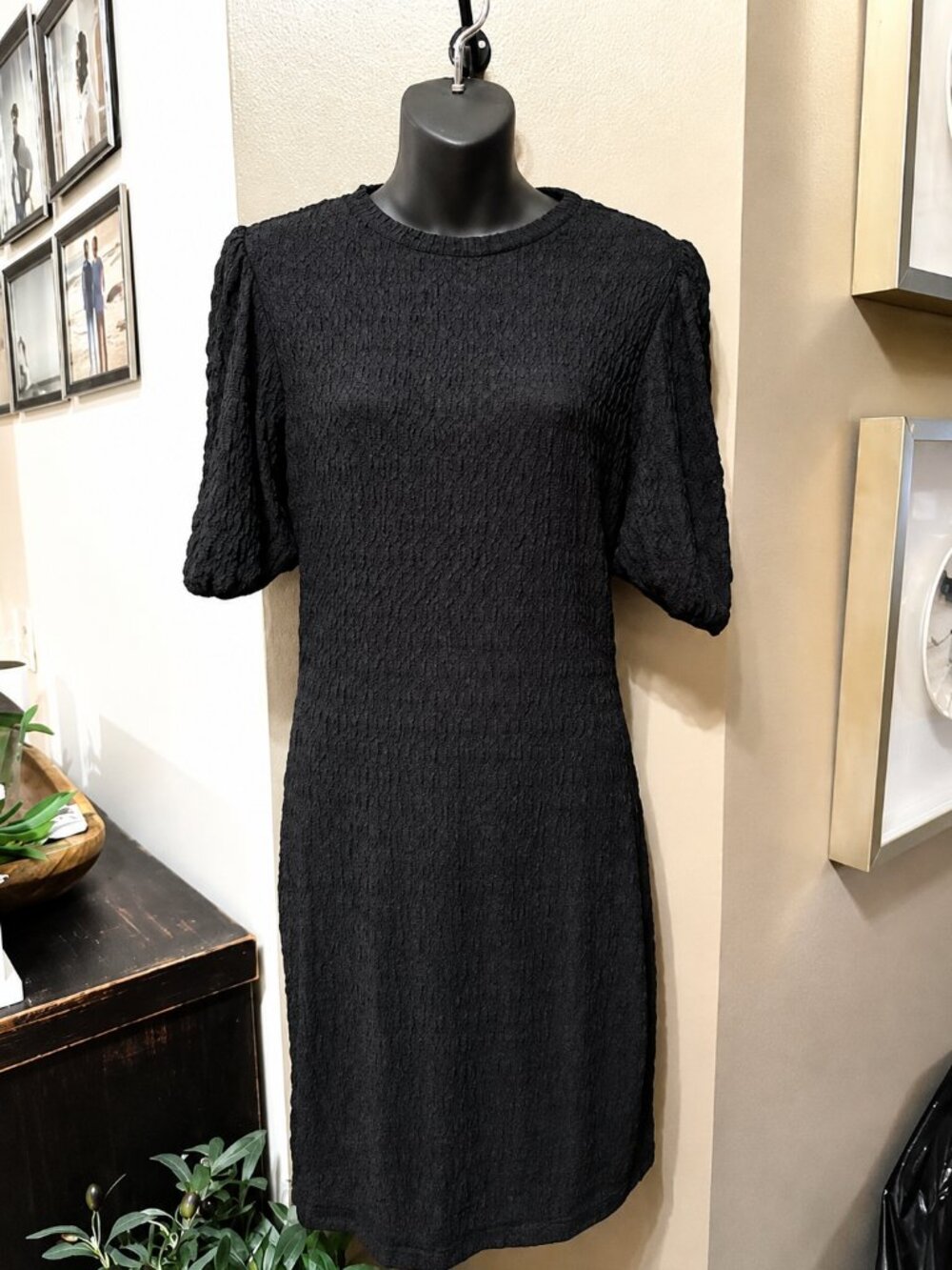 SHEIN Black Textured Puff Sleeve Bodycon Dress Women's Size 6